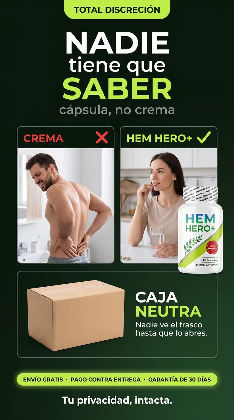 Discreción total con Hem Hero: cápsula, no crema, caja de envío neutra