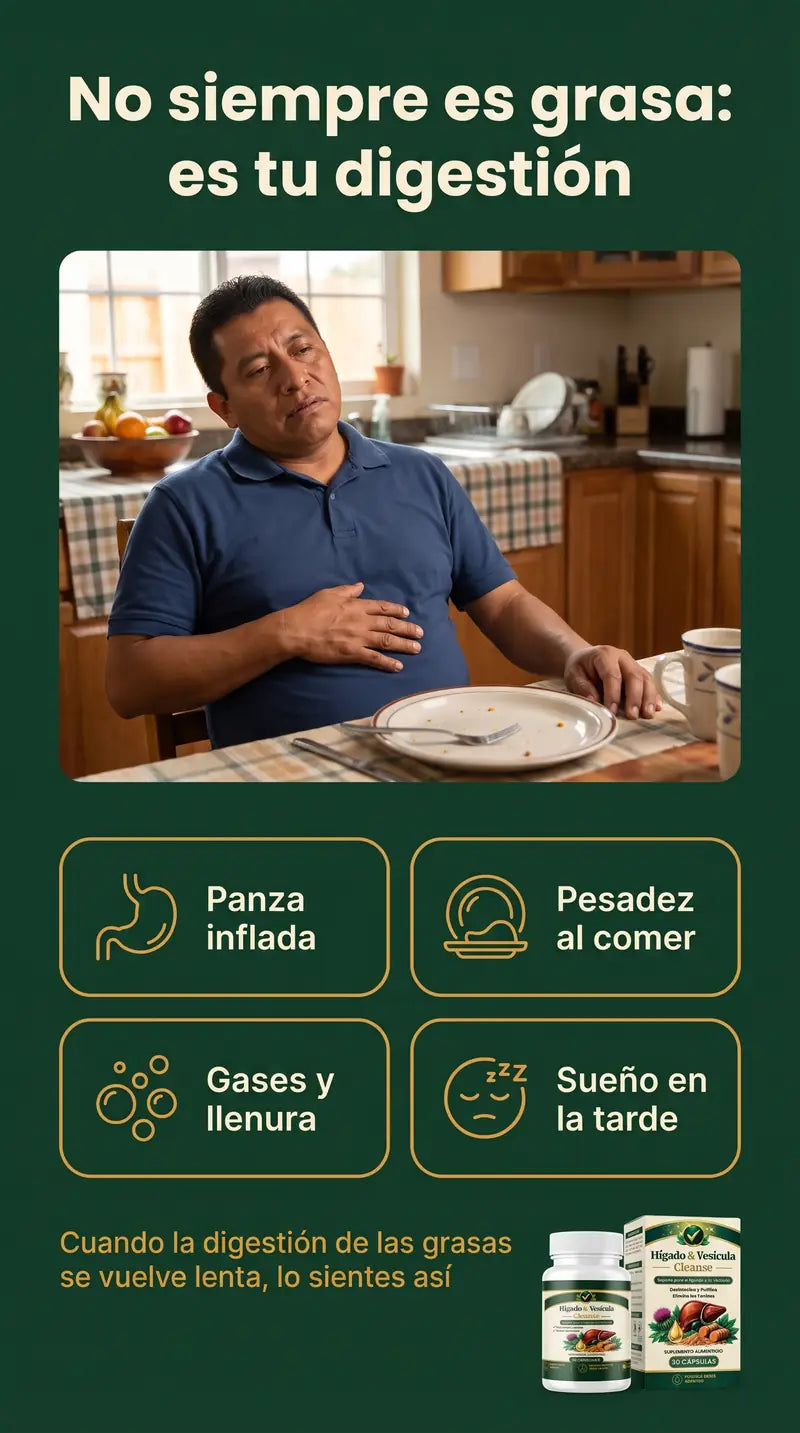 No siempre es grasa: es tu digestión. Panza inflada, pesadez al comer, gases y llenura, sueño en la tarde