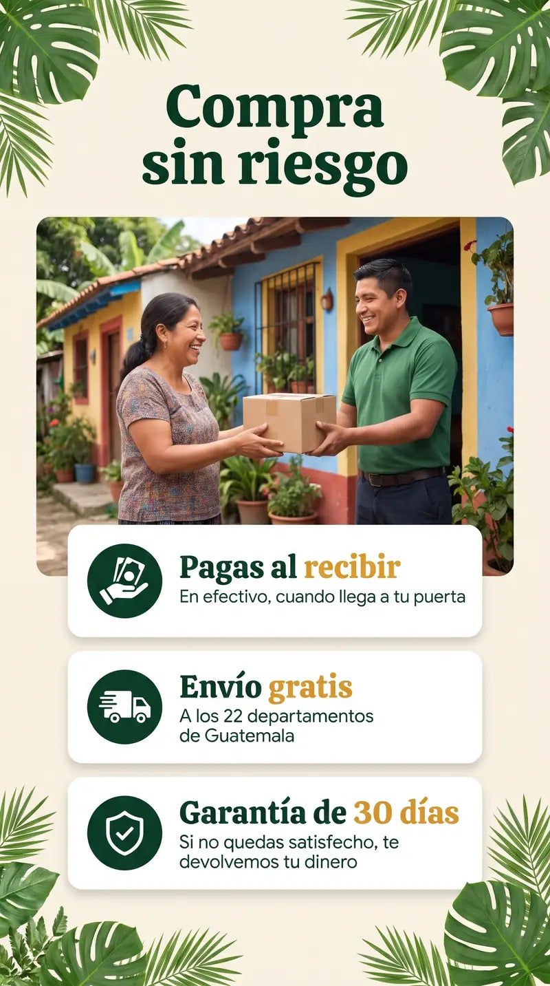 Compra sin riesgo: pagas al recibir, envío gratis a los 22 departamentos, garantía de 30 días
