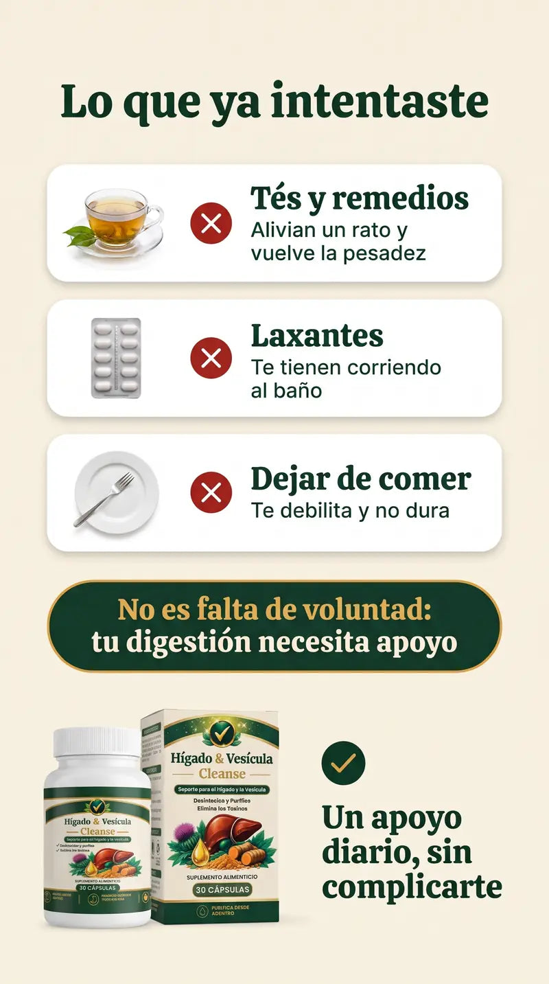 Lo que ya intentaste: tés, laxantes, dejar de comer. No es falta de voluntad: tu digestión necesita apoyo