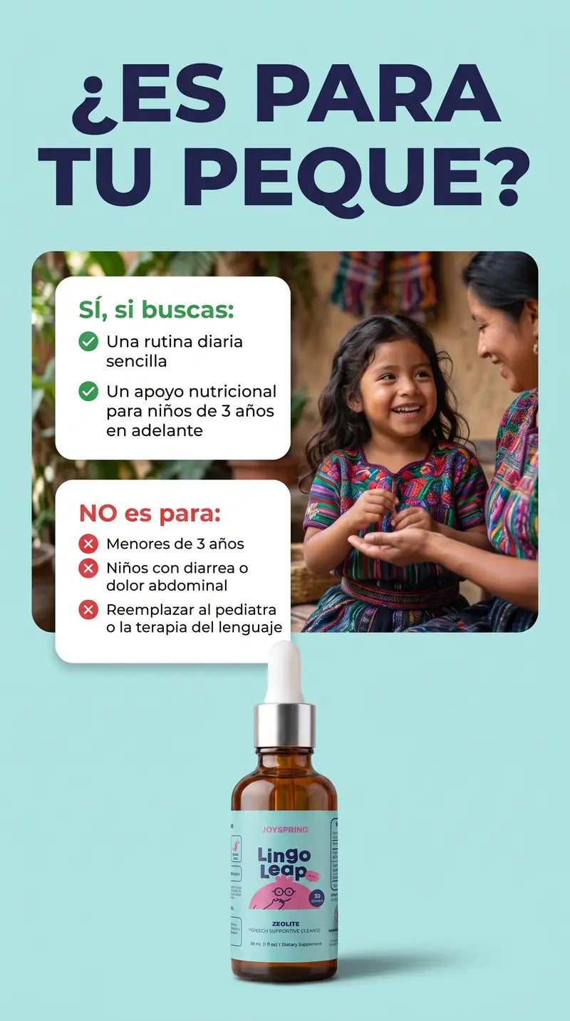 Es para tu peque si buscas una rutina diaria sencilla. No es para menores de 3 años, niños con diarrea o dolor abdominal, ni para reemplazar al pediatra o la terapia del lenguaje