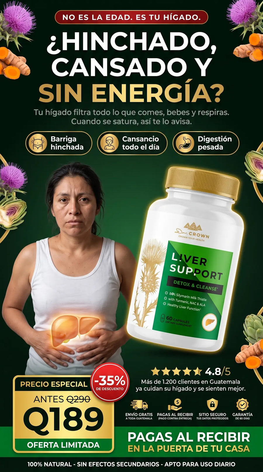 Liver Support Dr. Crown: 60 cápsulas, Q189 antes Q290, envío gratis y pago contra entrega en Guatemala