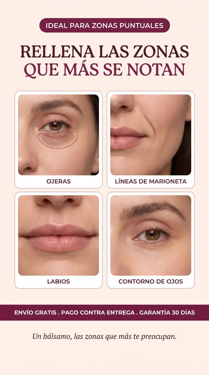 Rellena las zonas que más se notan: ojeras, líneas de marioneta, labios y contorno de ojos