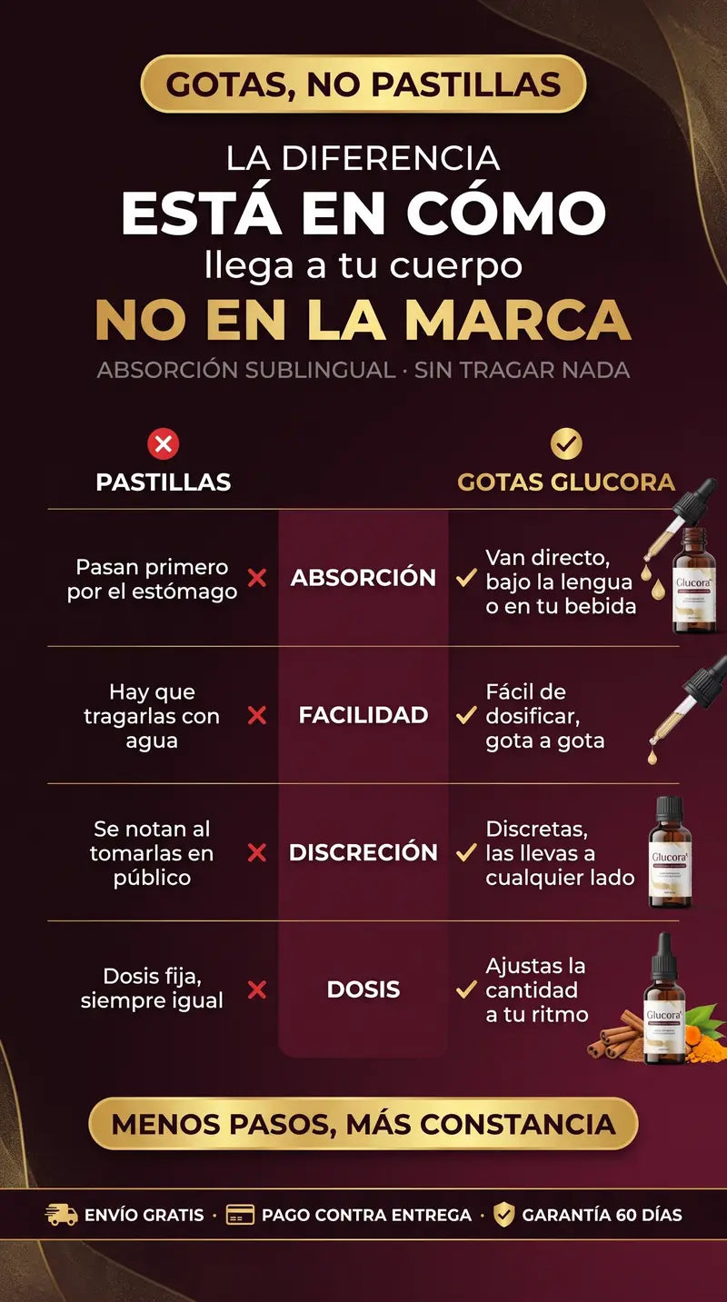 Gotas, no pastillas: la diferencia est&aacute; en c&oacute;mo llega Glucora a tu cuerpo