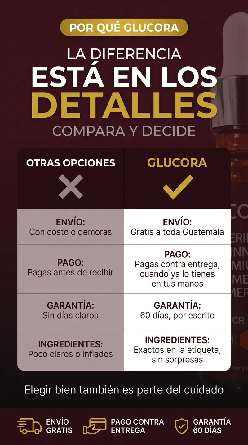 Por qu&eacute; elegir Glucora: env&iacute;o gratis, pago contra entrega y garant&iacute;a de 60 d&iacute;as
