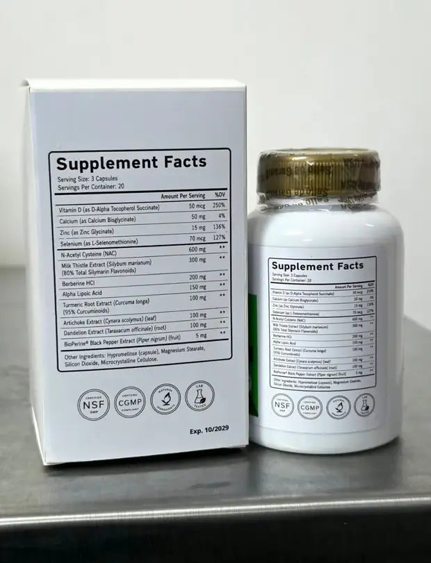 Supplement Facts del producto: 12 activos con sus miligramos